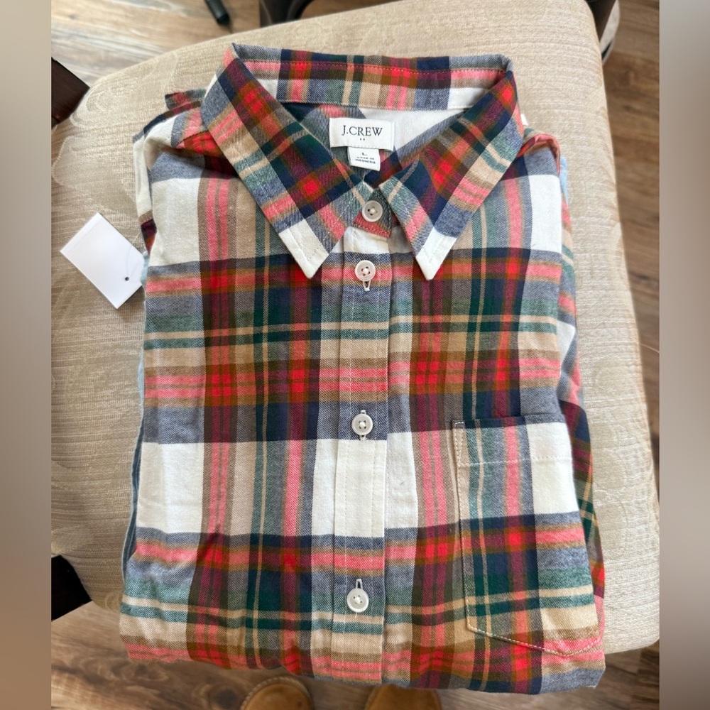 J. Crew flannel shirt Womens Plaid Button Front 100% Cotton Size L